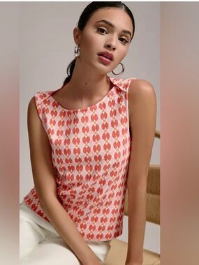 Anthropologie Maeve Pink Orange Mina Boatneck Geometric Preppy Tank Size Large